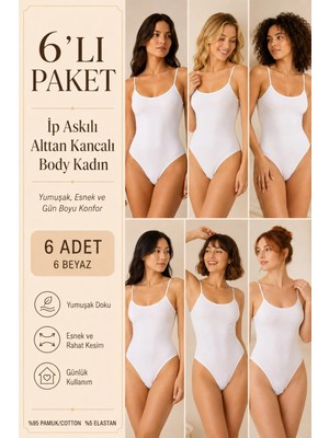 Loule Kadın %95 Pamuklu Alttan Kancalı Ince Askılı 6 Adet Basic Body Atlet – Esnek & Rahat Günlük Kullanım