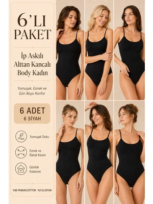 Loule Kadın %95 Pamuklu Alttan Kancalı Ince Askılı 6 Adet Basic Body Atlet – Esnek & Rahat Günlük Kullanım