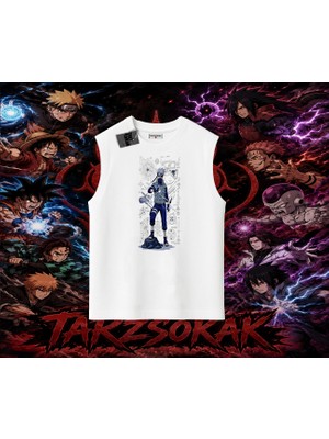 Tarzsokak Kakashi Hatake Naruto Anime Karakteri Oversize Unisex Kolsuz Tişört Beyaz