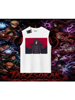 Tarzsokak Madara Uchiha Naruto Anime Karakteri Oversize Unisex Kolsuz Tişört Beyaz