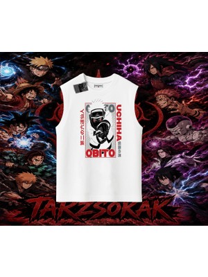 Tarzsokak Obito Uchiha Naruto Anime Karakteri Oversize Unisex Kolsuz Tişört Beyaz