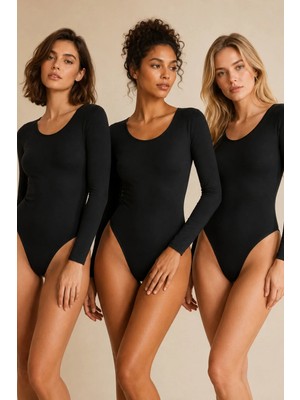 Loule Kadın %95 Pamuklu Uzun Kollu Bisiklet Yaka Esnek 3 Adet Basic Body Atlet