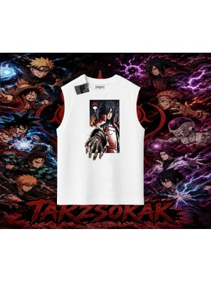 Tarzsokak Madara Uchiha Naruto Anime Karakteri Oversize Unisex Kolsuz Tişört Beyaz