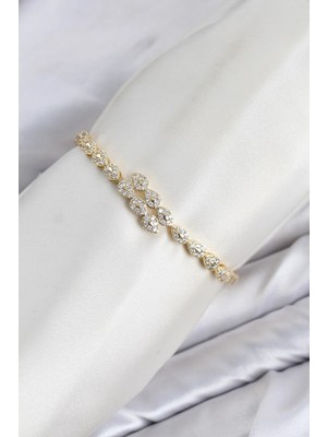 Esranın Dünyası Tegan cm Damla Model Zirkon Taşlı Vıp Seri Gold Renk Pirinç Kadın Bileklik TG27BB8610