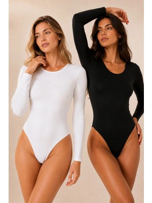 Loule Kadın %95 Pamuklu Uzun Kollu Bisiklet Yaka Esnek 2 Adet Basic Body Atlet