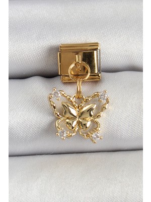 Esranın Dünyası Tegan 316L Çelik Sallantılı Zirkon Taşlı Kelebek Model Gold Renk Nomination Charm TG27BC1414