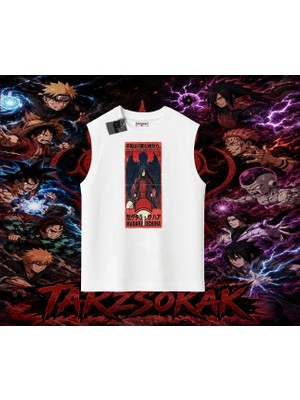 Tarzsokak Madara Uchiha Naruto Anime Karakteri Oversize Unisex Kolsuz Tişört Beyaz