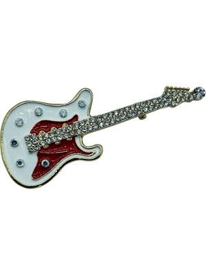 TUX Işıltılı Elektro Gitar Figürlü Tasarım Broş – Müzik Tutkusu Yaka Iğnesi