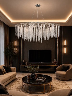 LED Yeni Model 100 cm Ağaç Kristal Lüx Salon Avize Krom Ithal Kasa