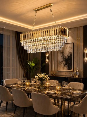 LED Yeni Model Oval Lüx Salon Avize Gold Renk