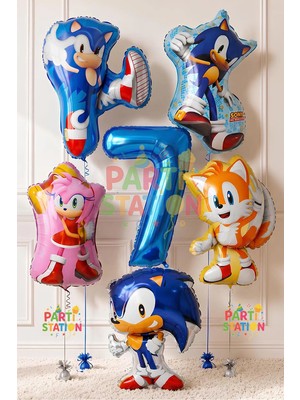 Parti Station 7 Yaş Kirpi Sonic Balon Seti - 6 Parça Büyük Boy Sonic Temalı Folyo Balon Seti