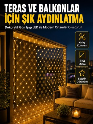 sbodurhome Iç ve Dış Mekân Kullanımına Uygun 3x3 Metre LED Işık Ağı