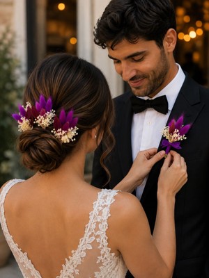 Ju Atölye Damat Yaka Çiçeği ve Gelin Çiçek Saç Tokası