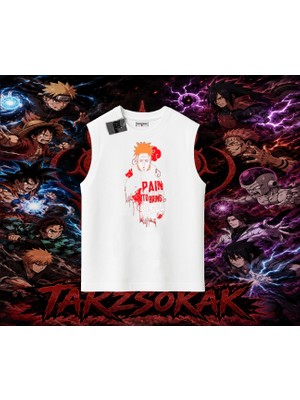Tarzsokak Pain Nagato Naruto Anime Karakter Oversize Unisex Kolsuz Tişört Beyaz