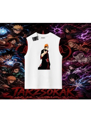 Tarzsokak Pain Nagato Naruto Anime Karakter Oversize Unisex Kolsuz Tişört Beyaz