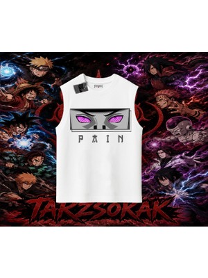 Tarzsokak Pain Nagato Naruto Anime Karakter Oversize Unisex Kolsuz Tişört Beyaz