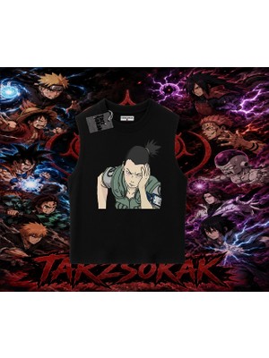Tarzsokak Shikamaru Nara Naruto Anime Karakter Oversize Unisex Kolsuz Tişört Beyaz