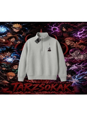 Tarzsokak Minato Namikaze Naruto Anime Karakteri Unisex Polo Yaka Yarım Fermuarlı Sweatshirt Beyaz