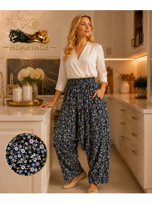 Hoaryage Otantik Köy Şalvarı %100 Pamuk Viskon Çiçek Desenli Rahat Kesim Ağlı Kadın Şalvarı 38BEDEN 100 kg