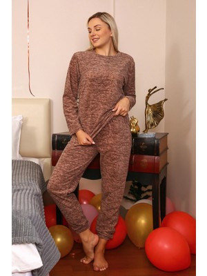 Hace Bazaar Marsilyan- Polar Kadın Pijama Takımı Sütlü Kahve