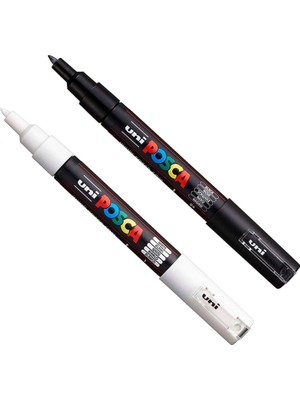 Posca Pc-1m Sanatı Kalemleri - Kumaş Cam Metal Kalem - Siyah + Beyaz (Her Birinden 1 Ade