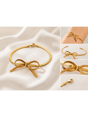 Smy Accessory Gold Fiyonk Bileklik | 316L Paslanmaz Çelik Ayarlanabilir Minimal Kadın Bileklik | Kararmaz Şık Bilezik