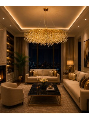 LED Yeni Model 120 cm Ağaç Lüx Avize Gold Renk Ithal Model