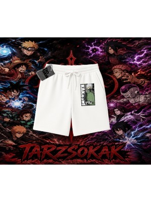 Tarzsokak Kakashi Hatake Naruto Anime Karakteri Unisex Şort Beyaz