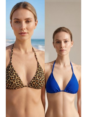 Lux Store Kadın Leopar Desenli Kesim Üçgen Bikini Üstü – Şık Tasarım