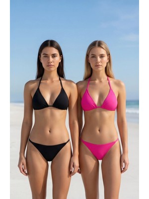 Lux Store Kadın Siyah Fuşya Kesim Üçgen Bikini Üstü – Şık Tasarım