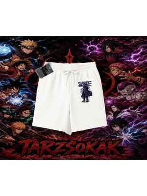 Tarzsokak Sasuke Uchiha Naruto Anime Karakter Unisex Şort Beyaz