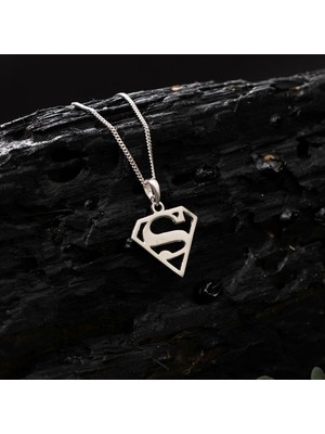 Ebrar Silver Gümüş Superman Kolye 925 Ayar Gümüş Superman Amblemli Unisex Kolye S Harf Kolye