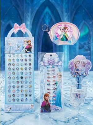 Glowilla Frozen Kız Çocuk Saç Aksesuar Seti – Sticker (Etiket), Cüzdan, Tırnak Sticker ve Tarak Içeren Hediye Kutusu