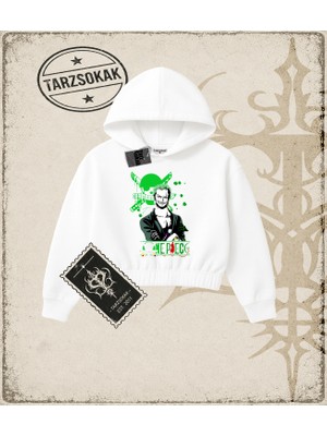 Tarzsokak One Piece Anime Karakterleri  Kadın Crop Kapşonlu Sweatshirt Beyaz