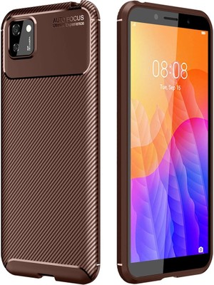 Magicool Huawei Y5P Kılıf Auto Focus Karbon Kapak - Kahverengi