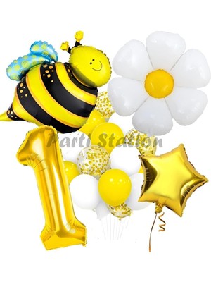 Delixa Arı ve Papatya Temalı 1 Yaş Balon Seti Doğum Günü Parti Dekorasyonu