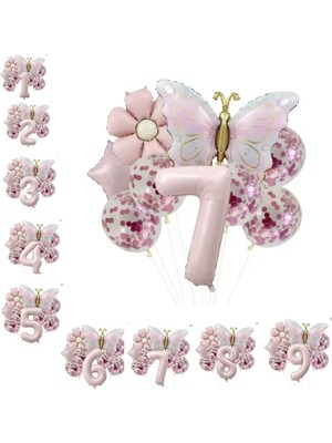 Delixa Gold Kelebek Papatyalı 7 Yaş Folyo Balon Set