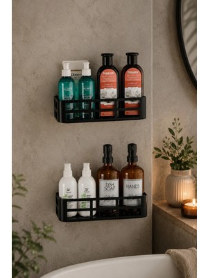 Kai Home 2'li Yapışkanlı Banyo Rafı Şampuanlık Sabunluk Set Duş Aksesuar