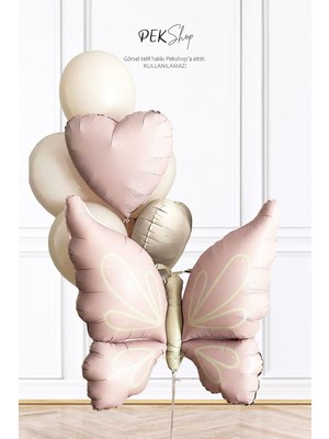 Delixa Retro Pembe Kelebekli Kalp Balonlu Balon Seti