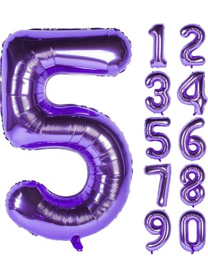 Delixa Rakam Folyo Balon 34 Inç 76-82 cm (Mor, 5)