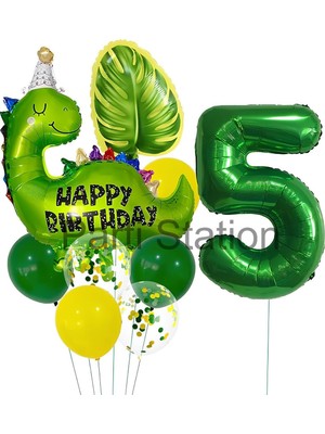 Delixa Yeşil Dinozor Temalı 5 Yaş Folyo Balon Seti Doğum Günü Dekorasyonu