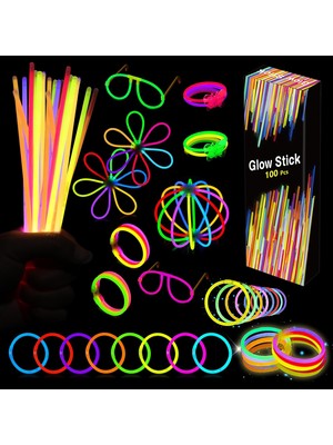 Delixa Glow Sticks - 100 Adet Parlayan Çubuklar Toplu Parti Paketi - 20,32 cm Karanlıkta Parlayan Parti Mal