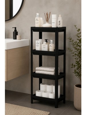 Kai Home 4 Katlı Modern Depolama Rafı Siyah – Çok Amaçlı Mutfak ve Banyo Organizer