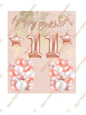 Delixa Happy Bırthday Kaligrafi Banner Yıldızlı Balon Seti 11 Yaş
