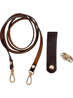 Delixa Aksesuar Suni Deri Kahverengi Cep Telefonu Seti Light Gold Metalli
