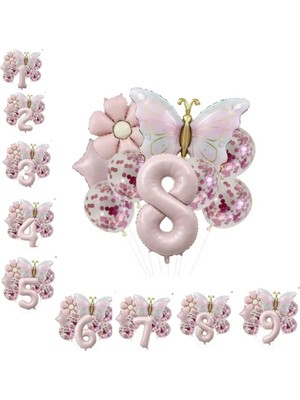 Delixa Gold Kelebek Papatyalı 8 Yaş Folyo Balon Set