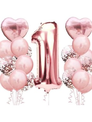Delixa 1 Yaş Rose Gold Doğum Günü Balon Seti