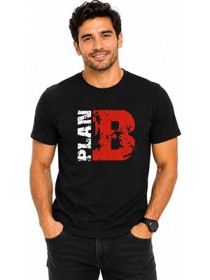 Etifa Tekstil Etifa Plan B Premium Unisex Tişört %100 Pamuk Modern Siyah Tişört