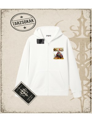 Tarzsokak One Piece Anime Karakterleri  Oversize Unisex Hırka & Çeket Fermuarlı Sweatshirt Beyaz