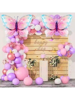 Hepta Collection 2 Adet Kelebek Folyolu Doğum Günü Parti Balon Seti